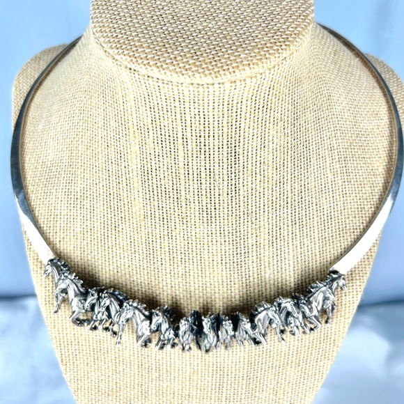 Kabana Horse Statement Necklace Vintage Sterling Silver 15 Horses Running - Picture 7 of 8